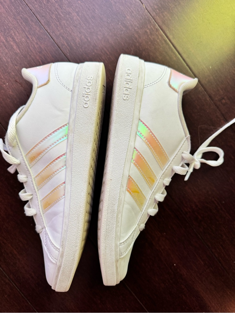 adidas White Sneakers with Iridescent Stripes